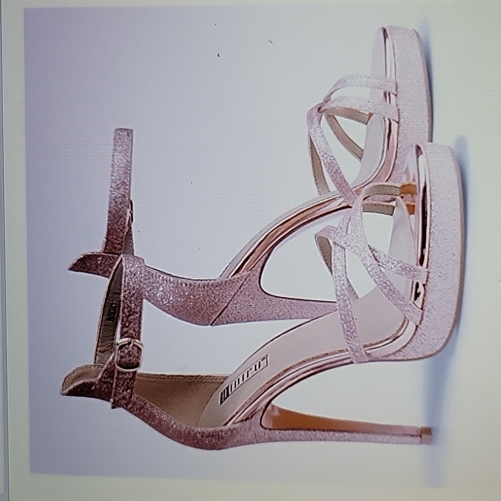 Idifu stilleto high heels platform ankle strap rose gold shiny sandal 9.5 NEW…